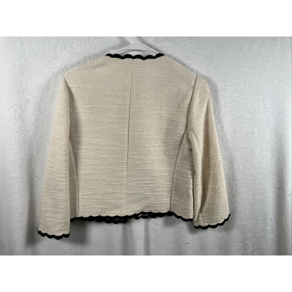 Kate Spade Tweed Jacket Womens Size 2 Cream Black Scallop Trim 3/4 Sleeve Career - Picture 10 of 12